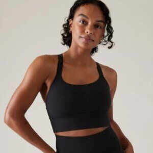 Athleta Warrior Longline Bra Thick Straps Medium Support Black Buttery Soft New!